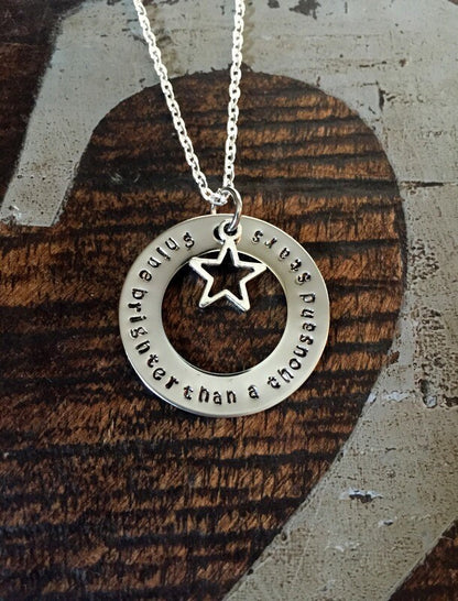 Shine Bright Necklace Handstamped Necklace Star Necklace Washer Necklace Star Jewelry Inspirational Necklace Quote Necklace