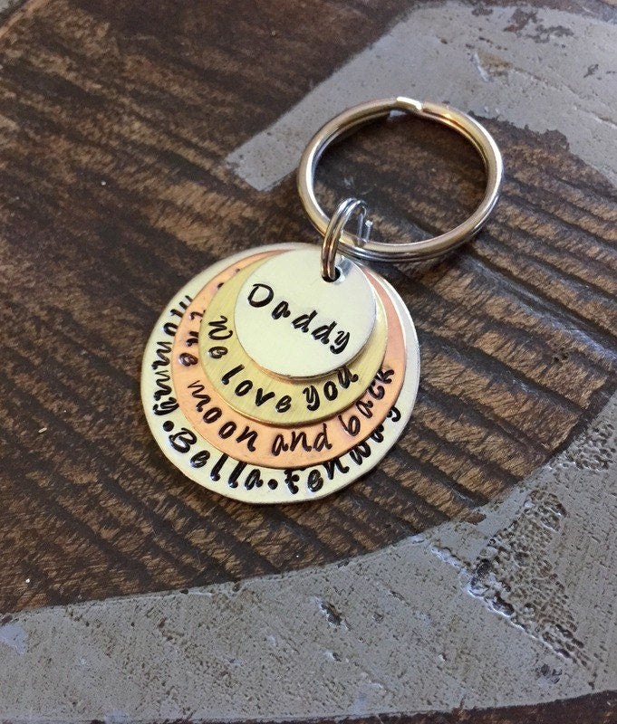 Mixed Metal Keychain Dad Keychain Daddy Keychain Handstamped Keychain Personalized Keychain Layered Keychain Dad Quote Keychain
