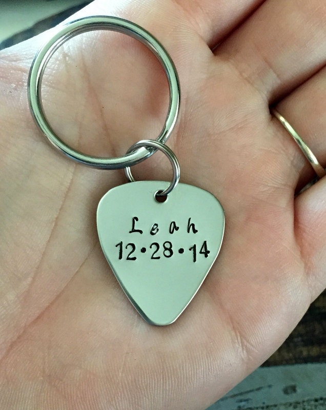 Guitar Pick Keychain Gift for Dad Dad Keychain Guitar Pick Gift Handstamped Guitar Pick Personalized Keychain Custom Keychain New Dad Gift