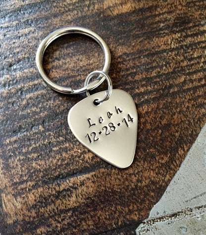 Guitar Pick Keychain Gift for Dad Dad Keychain Guitar Pick Gift Handstamped Guitar Pick Personalized Keychain Custom Keychain New Dad Gift