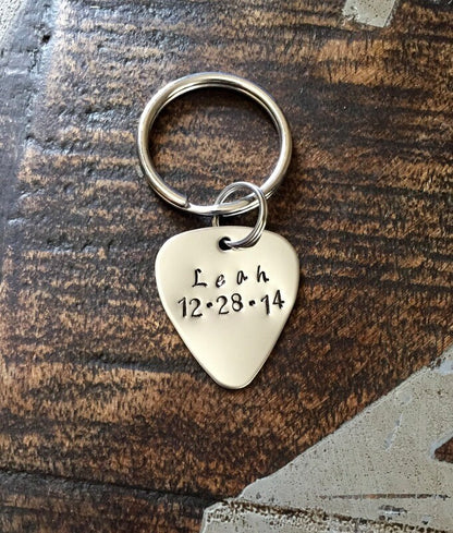 Guitar Pick Keychain Gift for Dad Dad Keychain Guitar Pick Gift Handstamped Guitar Pick Personalized Keychain Custom Keychain New Dad Gift