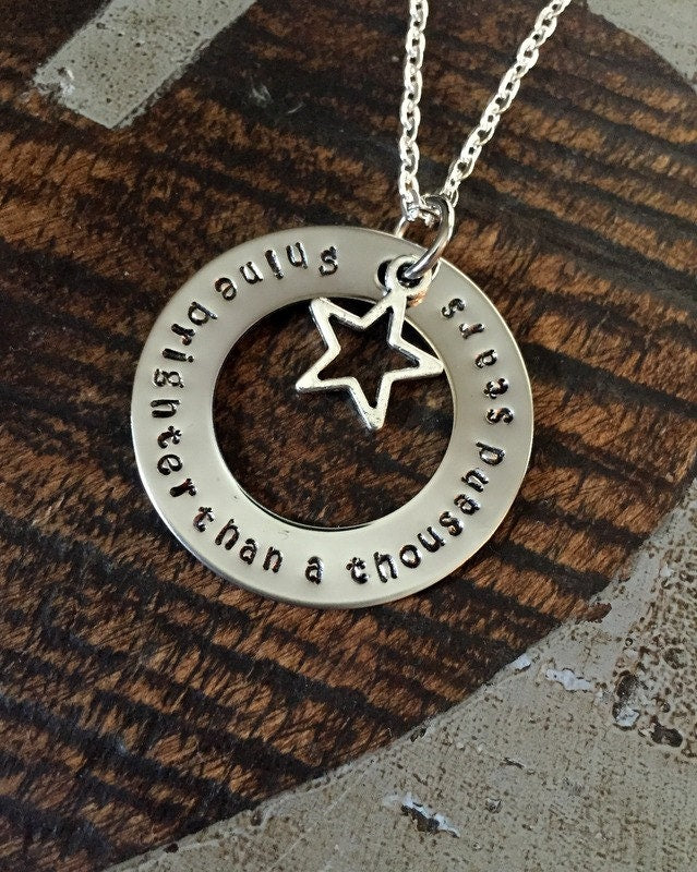 Shine Bright Necklace Handstamped Necklace Star Necklace Washer Necklace Star Jewelry Inspirational Necklace Quote Necklace