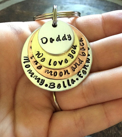 Mixed Metal Keychain Dad Keychain Daddy Keychain Handstamped Keychain Personalized Keychain Layered Keychain Dad Quote Keychain