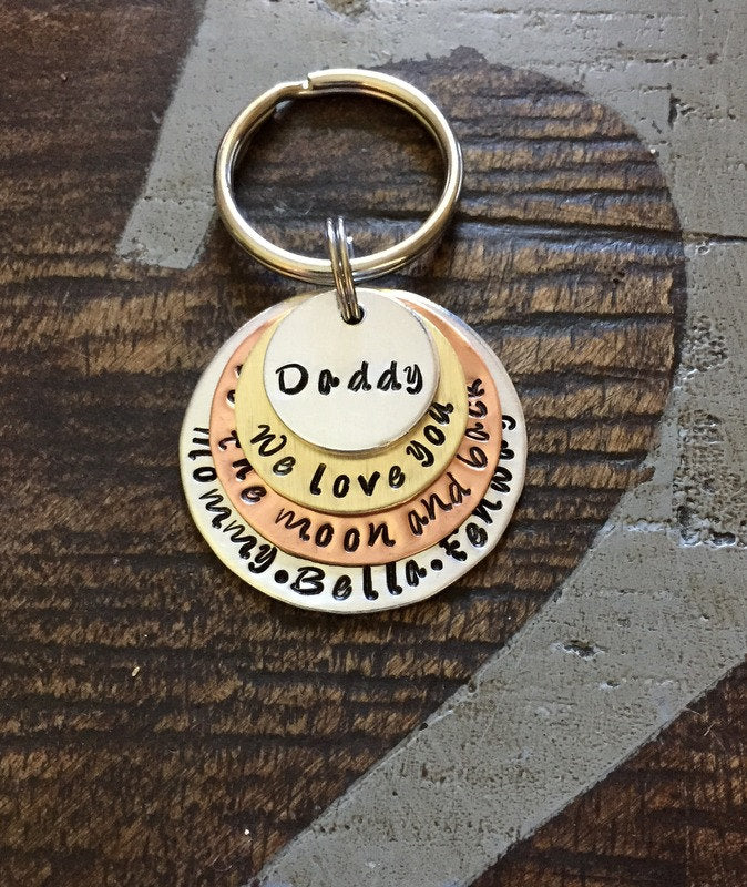 Mixed Metal Keychain Dad Keychain Daddy Keychain Handstamped Keychain Personalized Keychain Layered Keychain Dad Quote Keychain