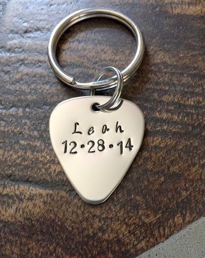 Guitar Pick Keychain Gift for Dad Dad Keychain Guitar Pick Gift Handstamped Guitar Pick Personalized Keychain Custom Keychain New Dad Gift