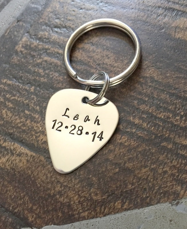 Guitar Pick Keychain Gift for Dad Dad Keychain Guitar Pick Gift Handstamped Guitar Pick Personalized Keychain Custom Keychain New Dad Gift