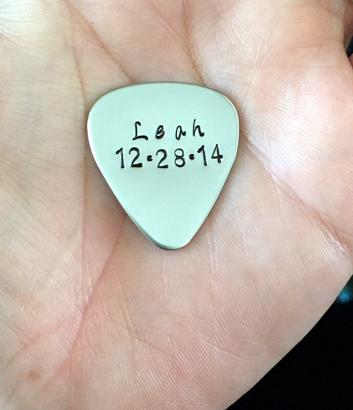 Handstamped Guitar Pick Personalized Guitar Pick Custom Guitar Pick Metal Guitar Pick Engraved For Him Boyfriend Gift Guy Gift New Dad Gift