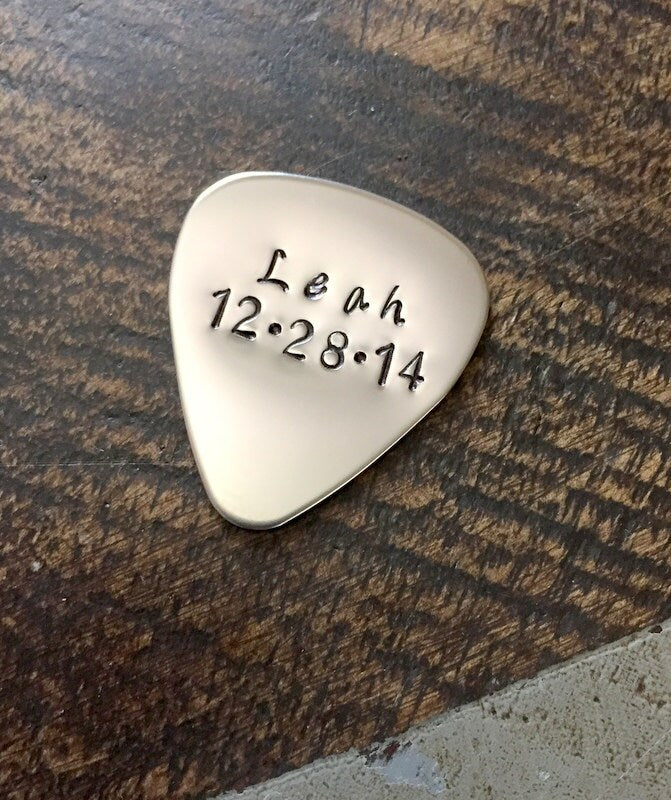 Handstamped Guitar Pick Personalized Guitar Pick Custom Guitar Pick Metal Guitar Pick Engraved For Him Boyfriend Gift Guy Gift New Dad Gift