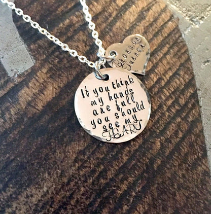 Mom Necklace Mothers Day Gift Full Heart Necklace New Mom Gift Handstamped Necklace Personalized Jewelry Quote Necklace Grandma Necklace