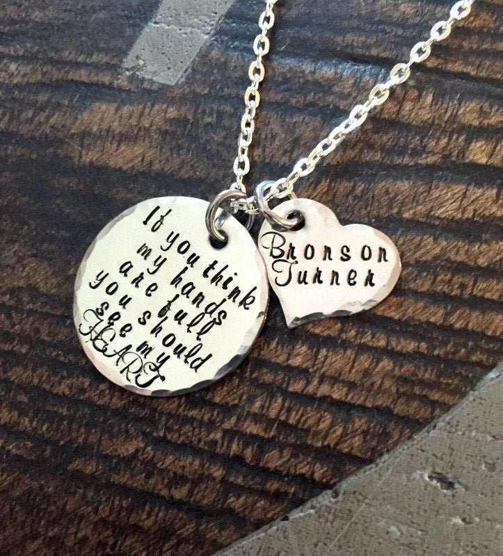 Mom Necklace Mothers Day Gift Full Heart Necklace New Mom Gift Handstamped Necklace Personalized Jewelry Quote Necklace Grandma Necklace