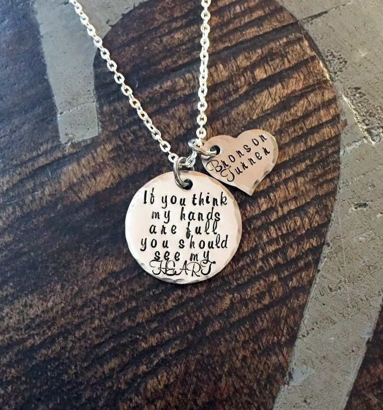 Mom Necklace Mothers Day Gift Full Heart Necklace New Mom Gift Handstamped Necklace Personalized Jewelry Quote Necklace Grandma Necklace