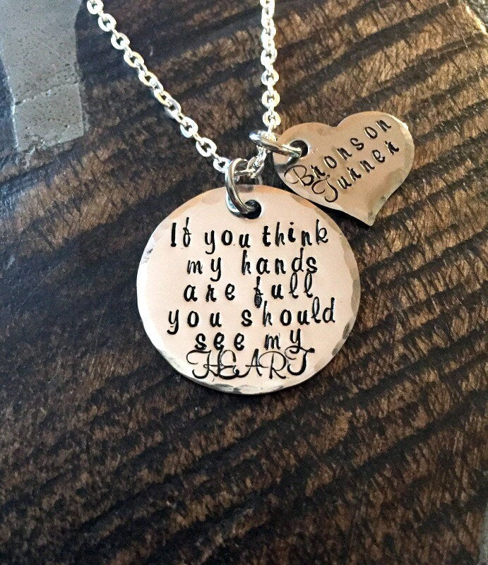 Mom Necklace Mothers Day Gift Full Heart Necklace New Mom Gift Handstamped Necklace Personalized Jewelry Quote Necklace Grandma Necklace