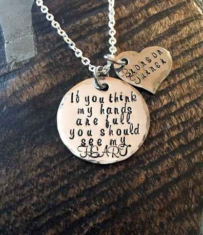 Mom Necklace Mothers Day Gift Full Heart Necklace New Mom Gift Handstamped Necklace Personalized Jewelry Quote Necklace Grandma Necklace