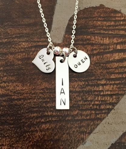 Mom Necklace Mothers Day Gift Grandma Necklace Handstamped Necklace Personalized Necklace Name Necklace Mixed Shape Necklace Custom Jewelry