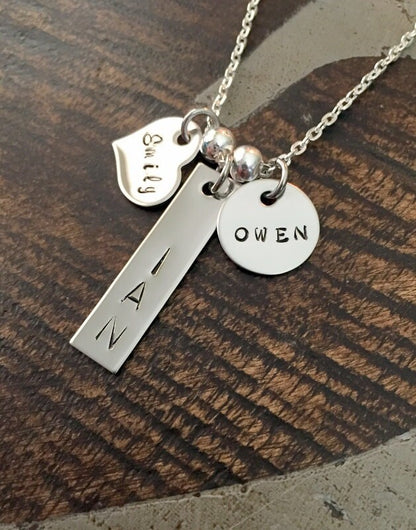 Mom Necklace Mothers Day Gift Grandma Necklace Handstamped Necklace Personalized Necklace Name Necklace Mixed Shape Necklace Custom Jewelry