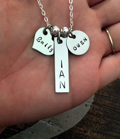 Mom Necklace Mothers Day Gift Grandma Necklace Handstamped Necklace Personalized Necklace Name Necklace Mixed Shape Necklace Custom Jewelry