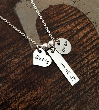 Mom Necklace Mothers Day Gift Grandma Necklace Handstamped Necklace Personalized Necklace Name Necklace Mixed Shape Necklace Custom Jewelry