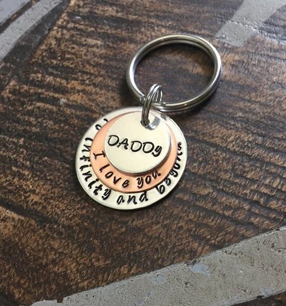 To Infinity and Beyond Keychain Daddy Keychain Gift for Dad Custom Daddy Keychain Handstamped for Dad Gift from Kids Copper Keychain