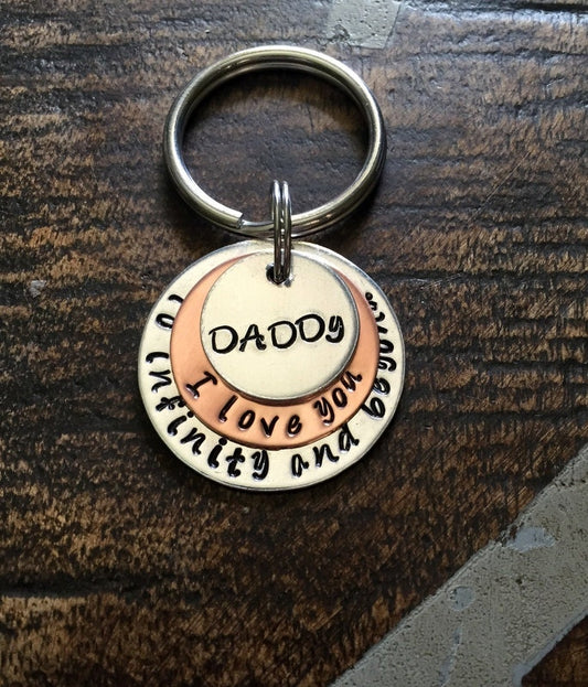 To Infinity and Beyond Keychain Daddy Keychain Gift for Dad Custom Daddy Keychain Handstamped for Dad Gift from Kids Copper Keychain