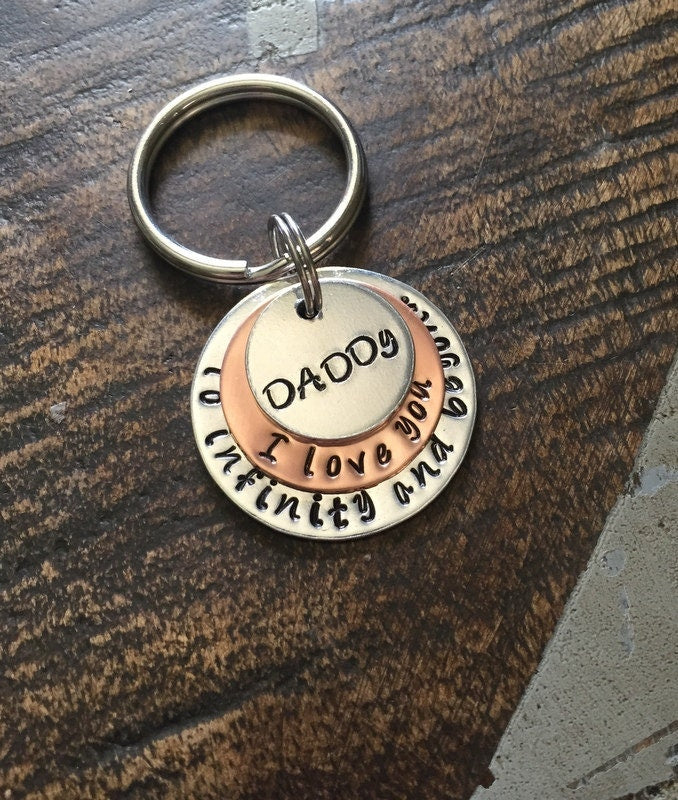 To Infinity and Beyond Keychain Daddy Keychain Gift for Dad Custom Daddy Keychain Handstamped for Dad Gift from Kids Copper Keychain