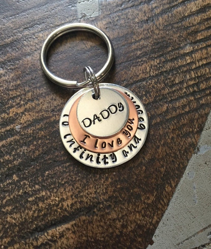 To Infinity and Beyond Keychain Daddy Keychain Gift for Dad Custom Daddy Keychain Handstamped for Dad Gift from Kids Copper Keychain
