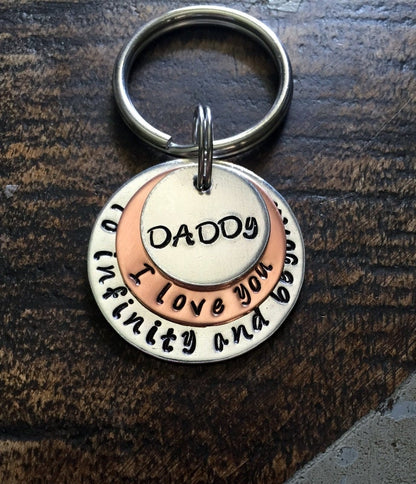 To Infinity and Beyond Keychain Daddy Keychain Gift for Dad Custom Daddy Keychain Handstamped for Dad Gift from Kids Copper Keychain