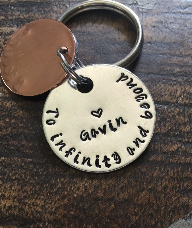 To Infinity and Beyond Keychain Daddy Keychain Gift for Dad Custom Daddy Keychain Handstamped for Dad Gift from Kids Copper Keychain