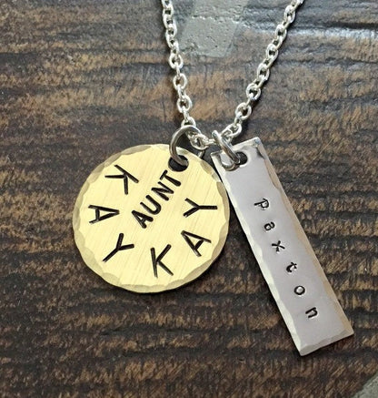 Aunt Necklace Aunt Jewelry Personalized Jewelry Handstamped Jewelry Name Necklace Auntie Necklace Handstamped Necklace New Aunt Gift