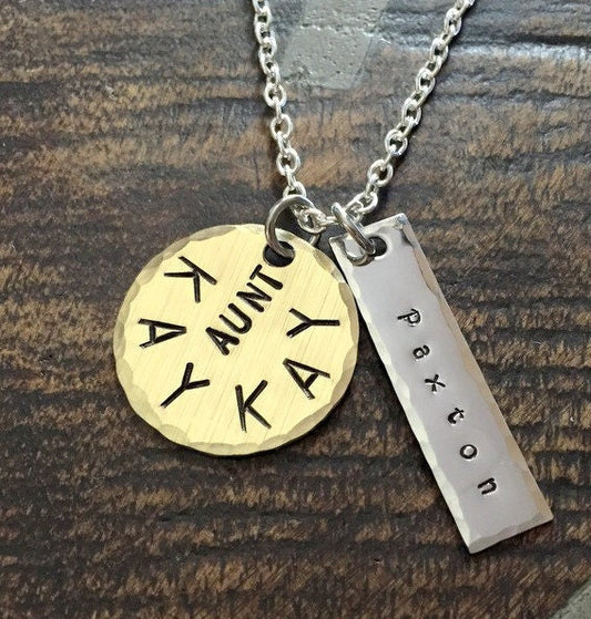 Aunt Necklace Aunt Jewelry Personalized Jewelry Handstamped Jewelry Name Necklace Auntie Necklace Handstamped Necklace New Aunt Gift