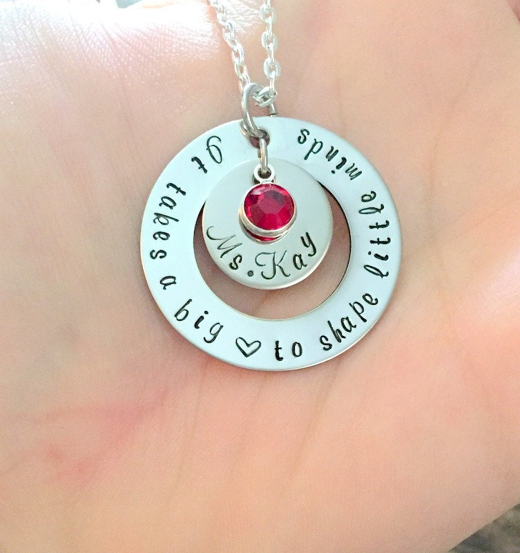 Teacher Necklace It Takes a Big Heart to Shape Little Minds Gift for Teacher Teacher Gift Teacher Jewelry Handstamped Necklace Inspirational