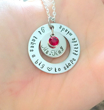 Teacher Necklace It Takes a Big Heart to Shape Little Minds Gift for Teacher Teacher Gift Teacher Jewelry Handstamped Necklace Inspirational