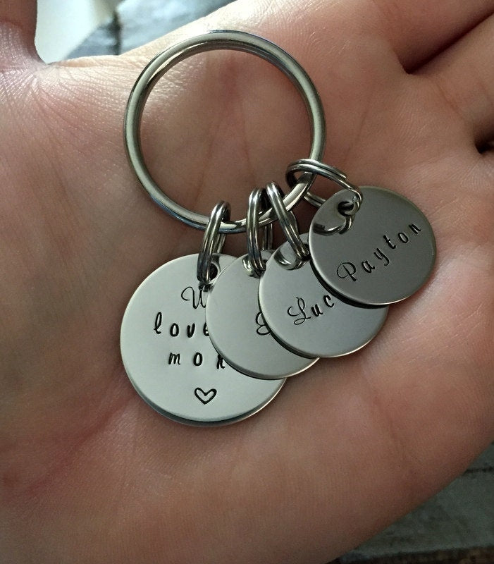 We Love You More Keychain Fathers Day Gift Gift for Dad Dad Keychain Handstamped Keychain Mom Keychain Mothers Day Gift Name Keychain Custom