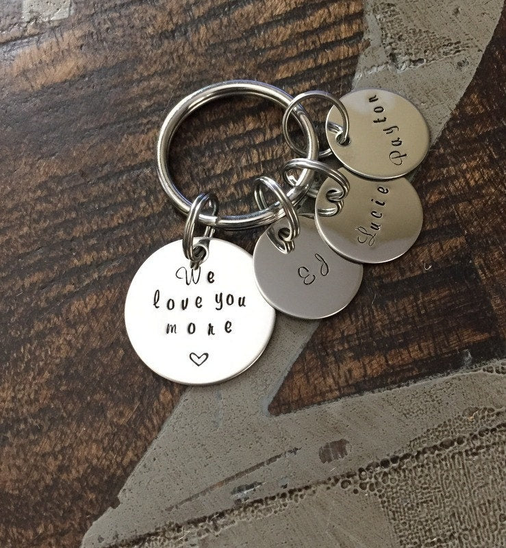 We Love You More Keychain Fathers Day Gift Gift for Dad Dad Keychain Handstamped Keychain Mom Keychain Mothers Day Gift Name Keychain Custom