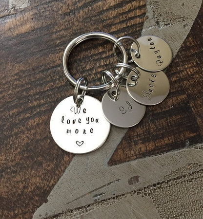 We Love You More Keychain Fathers Day Gift Gift for Dad Dad Keychain Handstamped Keychain Mom Keychain Mothers Day Gift Name Keychain Custom