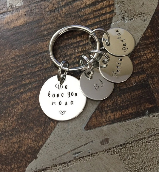 We Love You More Keychain Fathers Day Gift Gift for Dad Dad Keychain Handstamped Keychain Mom Keychain Mothers Day Gift Name Keychain Custom