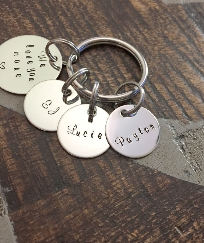 We Love You More Keychain Fathers Day Gift Gift for Dad Dad Keychain Handstamped Keychain Mom Keychain Mothers Day Gift Name Keychain Custom