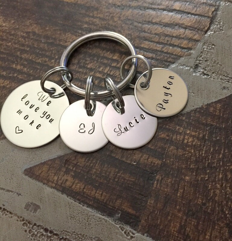 We Love You More Keychain Fathers Day Gift Gift for Dad Dad Keychain Handstamped Keychain Mom Keychain Mothers Day Gift Name Keychain Custom