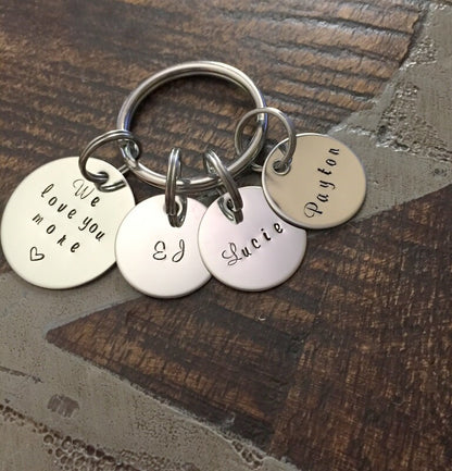 We Love You More Keychain Fathers Day Gift Gift for Dad Dad Keychain Handstamped Keychain Mom Keychain Mothers Day Gift Name Keychain Custom