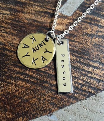 Aunt Necklace Aunt Jewelry Personalized Jewelry Handstamped Jewelry Name Necklace Auntie Necklace Handstamped Necklace New Aunt Gift