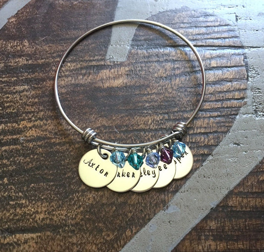 Charm Bracelet Gift for Mom Grandma Bracelet Adjustable Bangle Handstamped Mother Bracelet Mother Jewelry Adjustable Bracelet Mom Bracelet