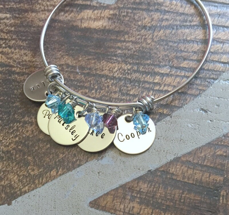 Charm Bracelet Gift for Mom Grandma Bracelet Adjustable Bangle Handstamped Mother Bracelet Mother Jewelry Adjustable Bracelet Mom Bracelet
