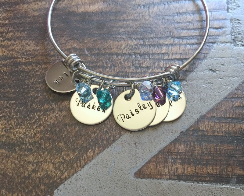 Charm Bracelet Gift for Mom Grandma Bracelet Adjustable Bangle Handstamped Mother Bracelet Mother Jewelry Adjustable Bracelet Mom Bracelet