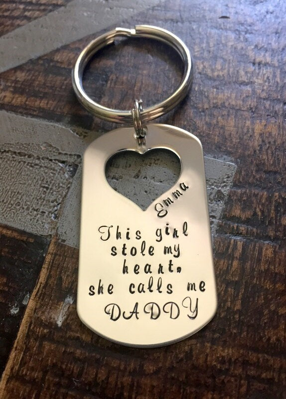 This Girl Stole My Heart Keychain Daddy Keychain Handstamped Keychain Gift for New Dad Dad Keychain Fathers Day Gift Heart Cutout Keychain