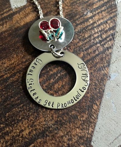 Great Sisters Get Promoted to Aunt Aunt Necklace Auntie Jewelry Personalized Jewelry Handstamped Jewelry Name Necklace Auntie Necklace