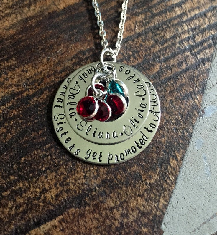 Great Sisters Get Promoted to Aunt Aunt Necklace Auntie Jewelry Personalized Jewelry Handstamped Jewelry Name Necklace Auntie Necklace