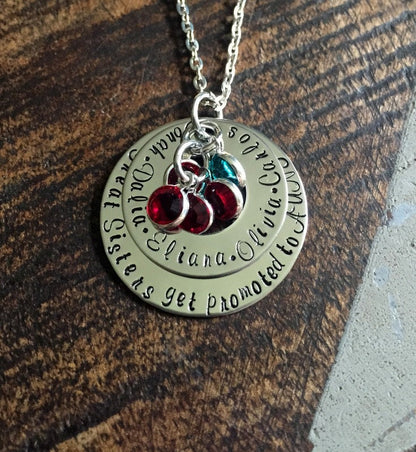Great Sisters Get Promoted to Aunt Aunt Necklace Auntie Jewelry Personalized Jewelry Handstamped Jewelry Name Necklace Auntie Necklace
