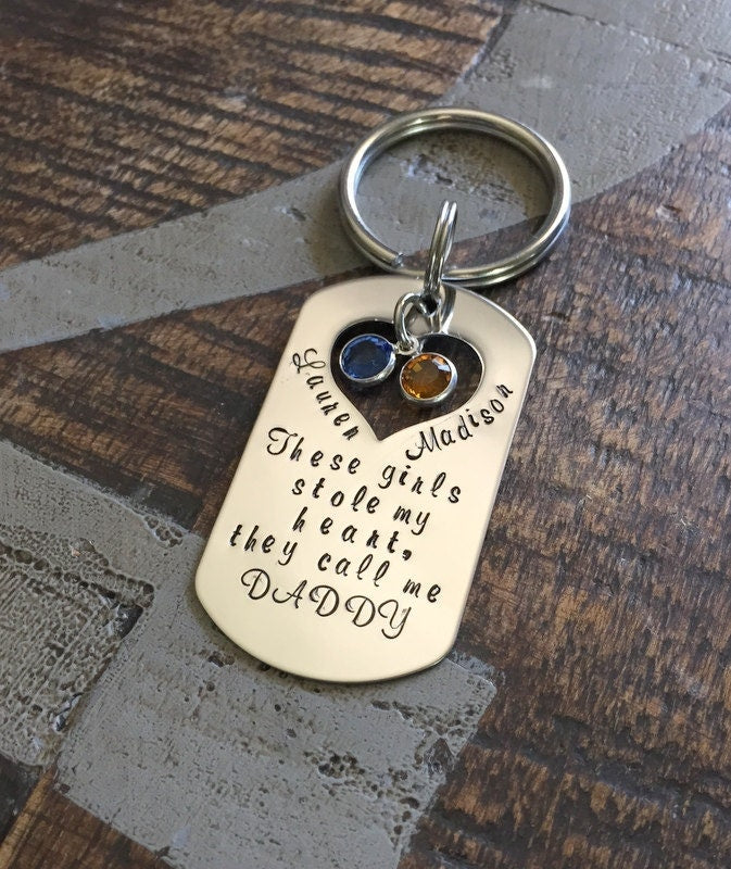 This Girl Stole My Heart Keychain Daddy Keychain Handstamped Keychain Gift for New Dad Dad Keychain These Girls Stole my Heart Fathers Day