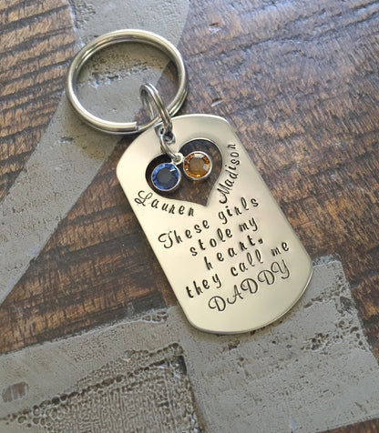 This Girl Stole My Heart Keychain Daddy Keychain Handstamped Keychain Gift for New Dad Dad Keychain These Girls Stole my Heart Fathers Day