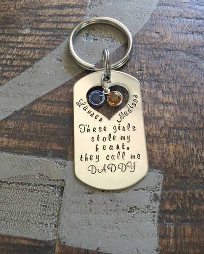 This Girl Stole My Heart Keychain Daddy Keychain Handstamped Keychain Gift for New Dad Dad Keychain These Girls Stole my Heart Fathers Day