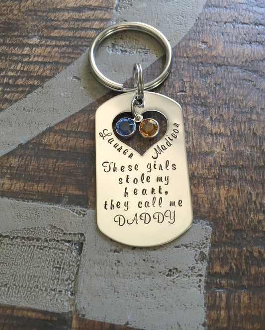 This Girl Stole My Heart Keychain Daddy Keychain Handstamped Keychain Gift for New Dad Dad Keychain These Girls Stole my Heart Fathers Day